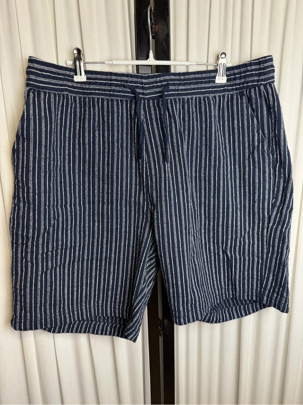 Men's Navy Blue Striped Flat-Front Cotton Shorts